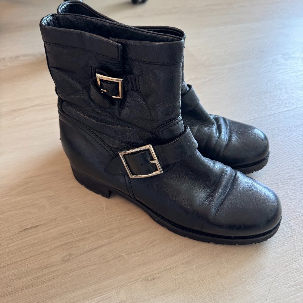Jimmy Choo Leather Moto Ankle Boots – Black – EU 40 (US 10) - Picture 1 of 4